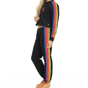 Aviator Nation Bolt set-neon rainbow stripes. Sweatshirt and Sweatpants in XS